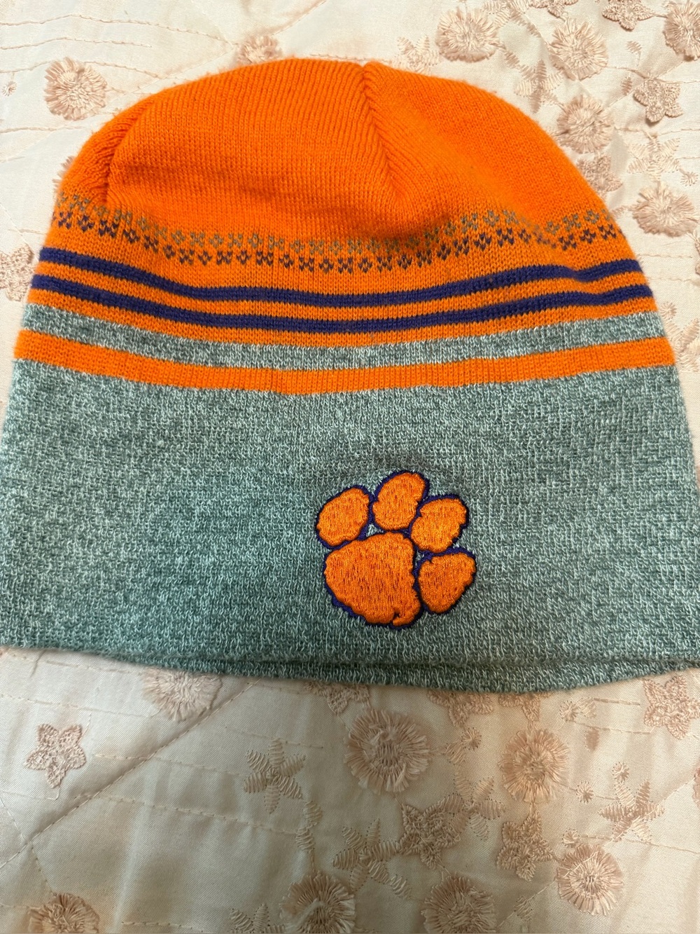 Clemson Tigers Striped Cuffed Knit Beanie